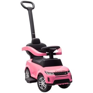 AIYAPLAY Coche Correpasillos 2 en 1 para Niños de 18-36 Meses Land Rover Discovery, Correpasillos con Espacio de Almacenaje, Bocina, Volante, Mango de Empuje y Barandilla Extraíbles, Rosa