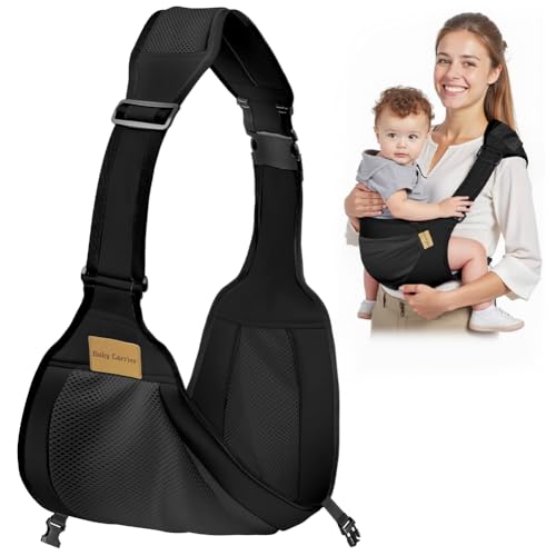 AOOWU Portabebés Portátil, Portabebés Ergonómico Transpirable para Bebés de 6 a 36Meses, Ajustable Portabebes Multifuncional, Plegable Portabebés para Bebés y Niños de Hasta 25kg (Negro)