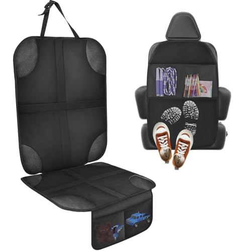 AiQInu 1 Piezas Protector Asiento Coche y 1 Piezas Protector Silla Coche con Organizador Bolsillos Funda de Asiento de Coche en Tela Oxford Impermeable Antisuciedad para Niños y Mascotas