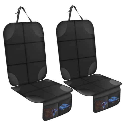 AiQInu Protector Asiento Coche, 2 Piezas Impermeable Antideslizante Compatible Protector de Asiento de Coche de Niño con 2 Bolsillos de Almacenaje para Asiento de Coche de Cuero y Tela