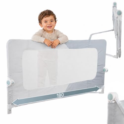 Almar Baby Barrera de Cama 180cm Plegable para Niños – Barandilla de Seguridad con Malla Transpirable, Fácil Instalación, Protección Anticaídas para Camas Infantiles y Juveniles