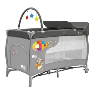 Asalvo Cuna de Viaje Completa con Doble Altura y Cambiador 0-15 kg, Plegado Compacto, Ruedas con Freno y Bolsa de Transporte Zeppelin Gris