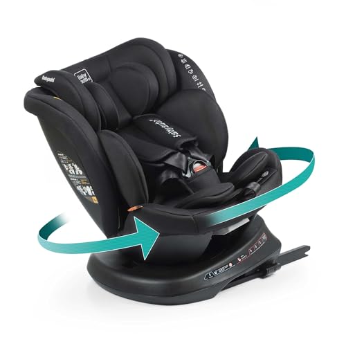 BABYAUTO – Silla de Coche Rodia Plus i-Size (0-12 Años, 40-150 cm, 0-36kg) – A Contramarcha hasta 105 cm – Rotación 360° – ISOFIX – Protección Lateral – Reclinable y Evolutiva – Black Embossed