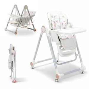 BATHBY Trona Evolutiva 3 en 1 – Plegable y Portátil, con Altura, Reposapiés, Respaldo y Bandeja todo Ajustables, 8 Niveles de Regulación y Sistema de Seguridad, Hasta 6 Años (Blanco)