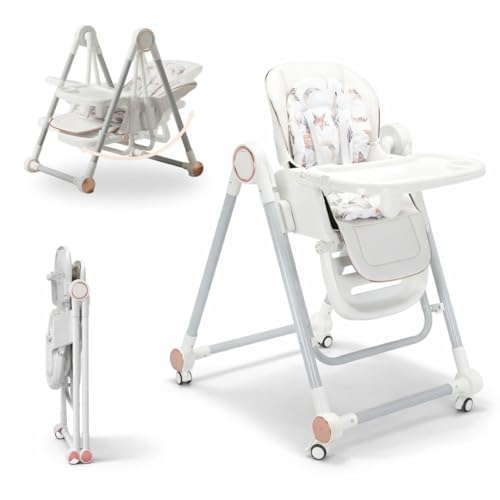 BATHBY Trona Evolutiva 3 en 1 – Plegable y Portátil, con Altura, Reposapiés, Respaldo y Bandeja todo Ajustables, 8 Niveles de Regulación y Sistema de Seguridad, Hasta 6 Años (Blanco)