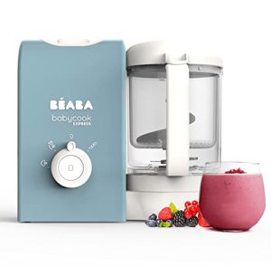BEABA, Babycook Express, Robot de cocina infantil 4 en 1, Cocción exprés 15min, Mezcla personalizada, Cocción al vapor sana y suave, Descongelación, Textura homogénea, Capacidad 1 250 ml, Azul