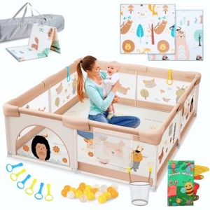 BELLEBEBE – Parque Infantil Bebe – 150x150cm – Corralito bebe con Alfombra Acolchada Plegable + 50 Bolas + Canasta de Juego + Libro Bebe Sensorial de Tela y 6 Agarraderas – Diseño animales del bosque