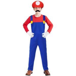 BSBUY Disfraz para Niños, Disfraz Rojo Niño, con Gorra Barba y Guantes para Halloween y Carnaval, Rojo-L