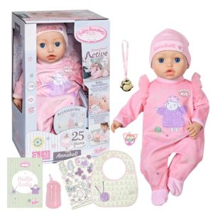 Baby Annabell Active – muñeca de trapo de 43 cm con funciones y sonidos realistas – ropa y accesorios – funciona con 3 Pilas AAA (no incluidas) – para niños a partir de 3 años – 706626
