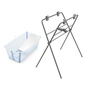 Bañera Flexi Bath de Stokke (Ocean Blue) + Soporte para recién nacido + Soporte para Bañera Flexi Bath – Ideal para niños hasta los 48 meses – Plegable, Duradera y Fácil de guardar