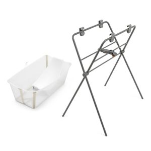 Bañera Flexi Bath de Stokke (Sandy Beige) + Soporte para recién nacido + Soporte para Bañera Flexi Bath – Ideal para niños hasta los 48 meses – Plegable, Duradera y Fácil de guardar