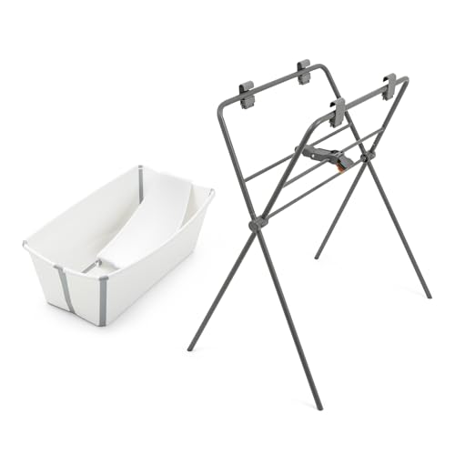 Bañera Flexi Bath de Stokke (White) + Soporte para recién nacido + Soporte para Bañera Flexi Bath – Ideal para niños hasta los 48 meses – Plegable, Duradera y Fácil de guardar