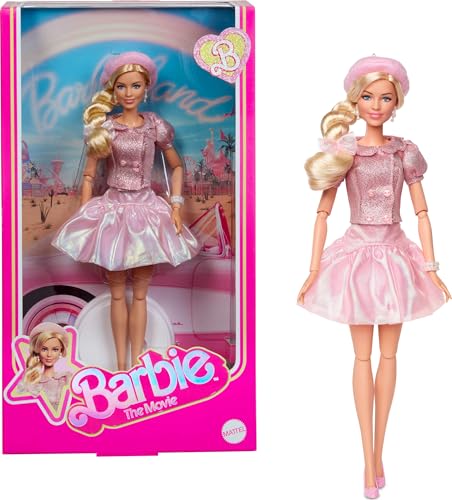 Barbie The Movie Margot Robbie Muñeca Coleccionable con Blusa Rosa y tutú en Rosa, Melena Recogida y Joyas a Juego, JBJ53