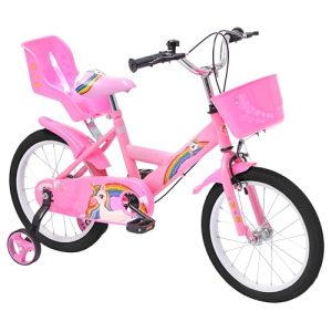 Baroni Toys Bicicleta para niñas de 12, 14 y 16 Pulgadas con portabicicletas Unicornio y Ruedas Incluidas, Bicicleta de Acero con Cesta para niñas de 2 a 7 años (16 Pulgadas)
