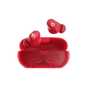 Beats Solo Buds — Auriculares intraurales Bluetooth inalámbricos | 18 Horas de autonomía | Compatibilidad con Apple y Android | Micrófono Integrado – Rojo Transparente