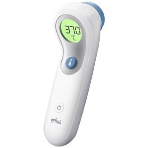 Braun Sensian 5 Termómetro de frente sin contacto,Guía de posicionamiento,Pantalla digital codificada por colores,Medición en 2 segundos,Apto para bebés y niños pequeños,BNT300
