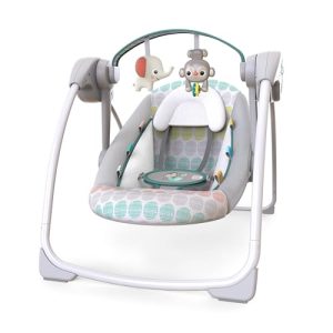 Bright Starts, Columpio Automático Portátil de 6 Velocidades con Velocidad Adaptable, Taggies, Música, Barra de Juguetes Extraíble, 0-9 Meses 6-20 lbs (Whimsical Wild)