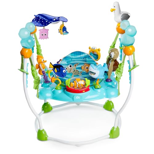 Bright Starts, Disney Baby, Finding Nemo, Saltador Mar de Actividades, Centro de Actividades con 13 Actividades, Luces, Música y Sonidos del Océano, Altura Ajustable, Rotación 360°, Edades 6 Meses +