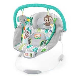Bright Starts, Hamaca para bebés Jungle Vines con vibraciones relajantes y 7 melodías, con arco de juegos, 2 juguetes, reclinable, arnés de 3 puntos, a partir de recién nacido
