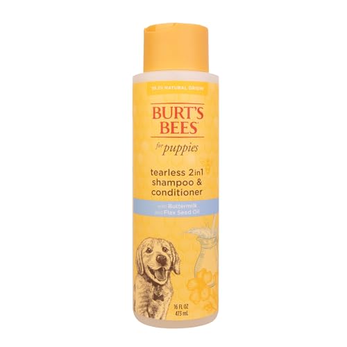 Burt’s Bees Champú para Perros para Cachorros, champú y acondicionador 2 en 1, suero y Aceite de linaza, 16 onzas