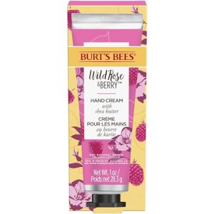 Burt’s Bees crema para manos muy secas, Rosa silvestre y bayas, hidratante para manos hidratante con manteca de karité, 28.3gr