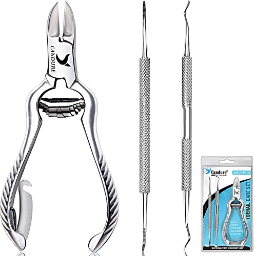 CANDURE – Pinzas cortaúñas para uñas espesas/cortaúñas, pedicura podólogo en bolsa de seguridad, 1 unidad – Profesional – Acero inoxidable – Plateado