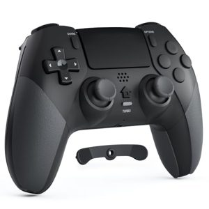 CHEREEKI Mando Inalámbrico para PS4, Pro y Slim con Doble Vibración, Giroscópico, Turbo, Touchpad y Conector de Audio, Negro