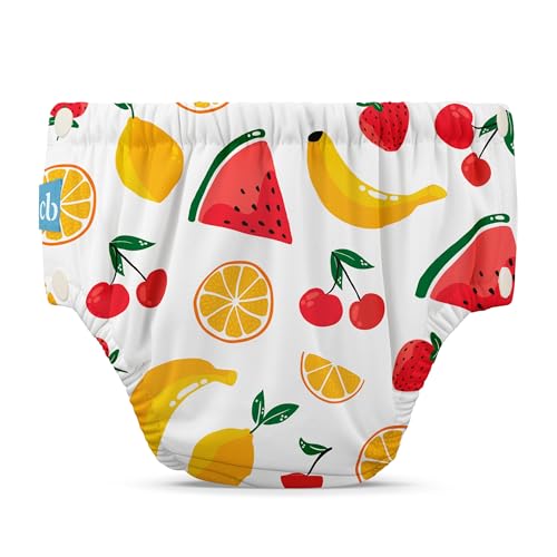 Charlie Banana Pañal de Baño reutilizable con broches de fácil apertura. Para bebés niñas y niños. Hechos con una capa exterior impermeable para prevenir fugas. Banana Fiesta – Large