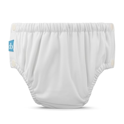 Charlie Banana Pañal de Baño reutilizable con broches de fácil apertura. Para bebés niñas y niños. Hechos con una capa exterior impermeable para prevenir fugas. L – White