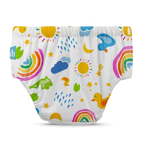 Charlie Banana Pañal de Baño reutilizable con broches de fácil apertura. Para bebés niñas y niños. Hechos con una capa exterior impermeable para prevenir fugas. S – Hello Sunshine