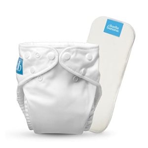 Charlie Banana Pañal de Tela Reutilizable con Inserto Absorbente, Pañal Lavable Tipo Bolsillo con Broches, Talla Única Ajustable para Bebés y Niños Pequeños, Blanco, 1 Unidad