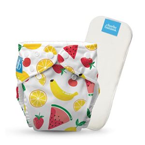 Charlie Banana Pañal de Tela Reutilizable con Inserto Absorbente, Pañal Lavable Tipo Bolsillo con Broches, Talla Única Ajustable para Bebés y Niños Pequeños, Banana Fiesta, 1 Unidad
