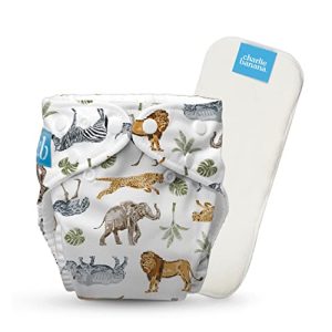 Charlie Banana Pañal de Tela Reutilizable con Inserto Absorbente, Pañal Lavable Tipo Bolsillo con Broches, Talla Única Ajustable para Bebés y Niños Pequeños, Wildlife, 1 Unidad