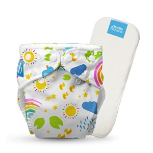 Charlie Banana Pañal de Tela Reutilizable con Inserto Absorbente, Pañal Lavable Tipo Bolsillo con Broches, Talla Única Ajustable para Bebés y Niños Pequeños, Hello Sunshine, 1 Unidad