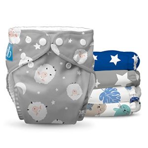 Charlie Banana Pañales de Tela Reutilizables con Insertos Absorbentes, Pañales Lavables Tipo Bolsillo con Broches, Talla Única Ajustable para Bebés y Niños Pequeños, Lullabies, Pack de 5