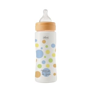 Chicco Biberón Perfect Easy Fast Flow, con tetina Physio de silicona suave y acabado Soft Sense, anticólicos, reduce la regurgitación y la irritabilidad, biberón de plástico de 330 ml, 4m+, niño