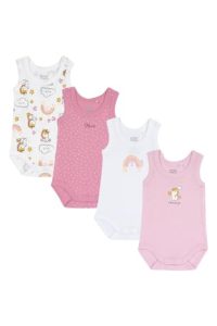 Chicco, Body Recién Nacido, Conjunto de 4 Bodies sin Mangas de Algodón 100% con Cómoda Abertura, Ropa Bebé Niño y Niña 0-3 Meses, Ideas de Regalo para Nacimiento