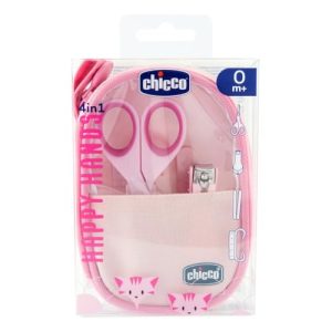 Chicco Happy Hand – Set de cuidado de uñas para bebés: tijeras, corta uñas, lima y cepillo, color rosa