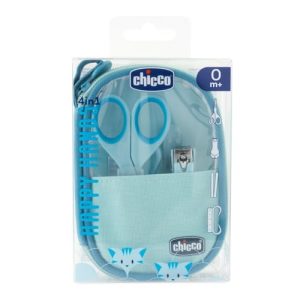 Chicco Happy Hand – Set de cuidado de uñas para bebés: tijeras, corta uñas, lima y cepillo, color azul