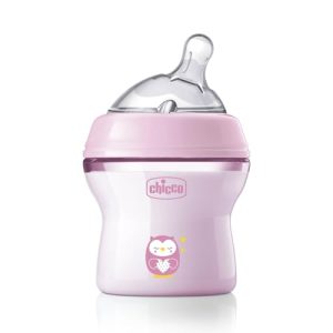 Chicco NaturalFeeling Biberón Anticólicos 0 Meses, 150 ml, con Tetina Inclinada de Silicona Suave y Doble Válvula Anti Cólicos, Alimentación Natural y Lactancia Mixta, Rosa