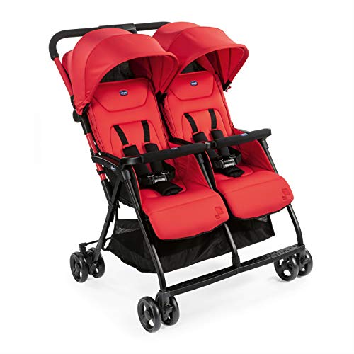 Chicco OHlalà Twin Silla de Paseo Gemelar desde 0 Meses hasta 15 kg para Gemelos y Hermanos, Cochecito Doble Reclinable y Plegable, Muy Ligero, Plegado Compacto, Cubierta para Lluvia – Color Rojo