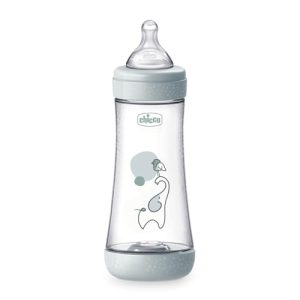 Chicco PERFECT 5 Biberón anticólicos de 300 ml, biberón de flujo rápido para mayores de 4 meses con tetina de silicona suave, biberón similar al pecho materno, anticólicos para lactancia mixta, gris