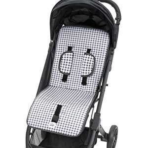 Colchoneta Silla Paseo Universal Funda Carrito Bebe Transpirable Primavera Verano Ligera Ajustable – Regalo Recien Nacido Niña/o BabyShower Vichy Gris