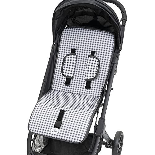 Colchoneta Silla Paseo Universal Funda Carrito Bebe Transpirable Primavera Verano Ligera Ajustable – Regalo Recien Nacido Niña/o BabyShower Vichy Gris