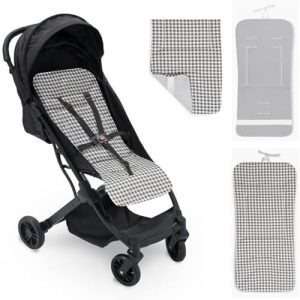 Colchoneta Silla Paseo Universal Verano Funda Carrito Bebe 100% Algodon Transpirable Reversible Apta Silla Inglesina Suave Carro Bebe Altura Ajustable Hombros y Cintura Antideslizable (Vichy Gris)