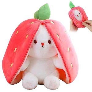 Conejito Reversible Juguete, 25cm Conejo de Peluche Fresa de Doble Cara Zanahoria, Conejo esconder Conejo de Peluche de Peluche Decoración, Regalo de Conejito de Pascua para Niños Niñas (Rosa)
