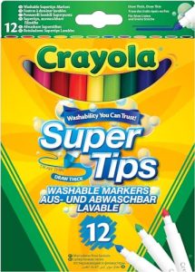 Crayola – Super Tips, Rotuladores Lavables de Punta Media, Paquete de 12, Para la Escuela y el Ocio, 12 Colores, a Partir de 3 Años, 7509