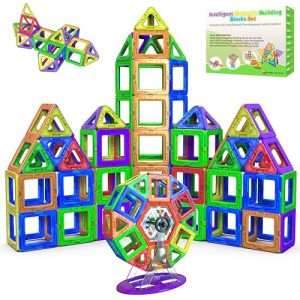 Desire Deluxe Juguete de Bloques de Construcción Magnéticos – Bloques Magnéticos Educativos Stem para Niños, Aprendizaje Creativo Sensorial Montessori para Bebés y Niños de 3+ Años – 94 Piezas