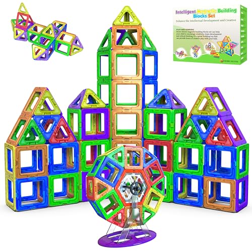 Desire Deluxe Juguete de Bloques de Construcción Magnéticos – Bloques Magnéticos Educativos Stem para Niños, Aprendizaje Creativo Sensorial Montessori para Bebés y Niños de 3+ Años – 94 Piezas