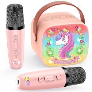 Dislocati Karaoke Infantil 2 Microfonos Inalambricos Karaoke, Unicornios Regalo para Niñas 3-12 Años Micrófono Inalámbrico Bluetooth para Cantar Juguetes Niña 3-12 Años Microphone Regalo Navidad Niña